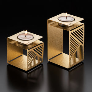 candle holders, tealight, set of 2, gold, brass