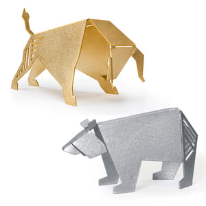 Wall Street Charging Gold Bull and Silver Bear Figurines
